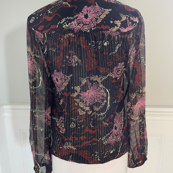 A.L.C. MAC METALLIC SHIMMER FLORAL SILK BLEND BLOUSE SIZE 4! - Picture 8 of 9